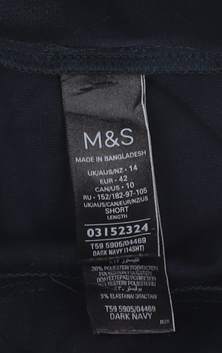Marks and Spencer Women Navy Blue UK 14 Short Straight Stretch Trousers