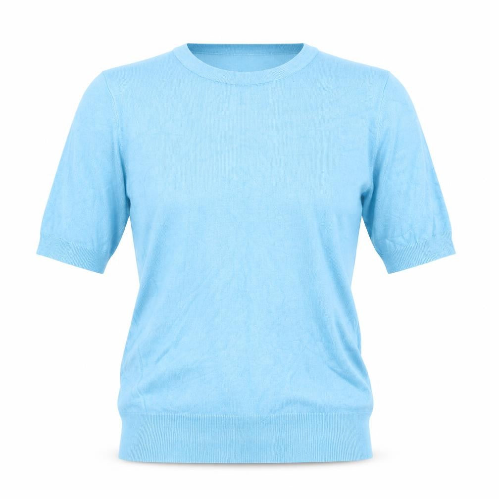 Zara Women Blue S Basic Knit Puff Sleeve Crew Neck T-Shirt