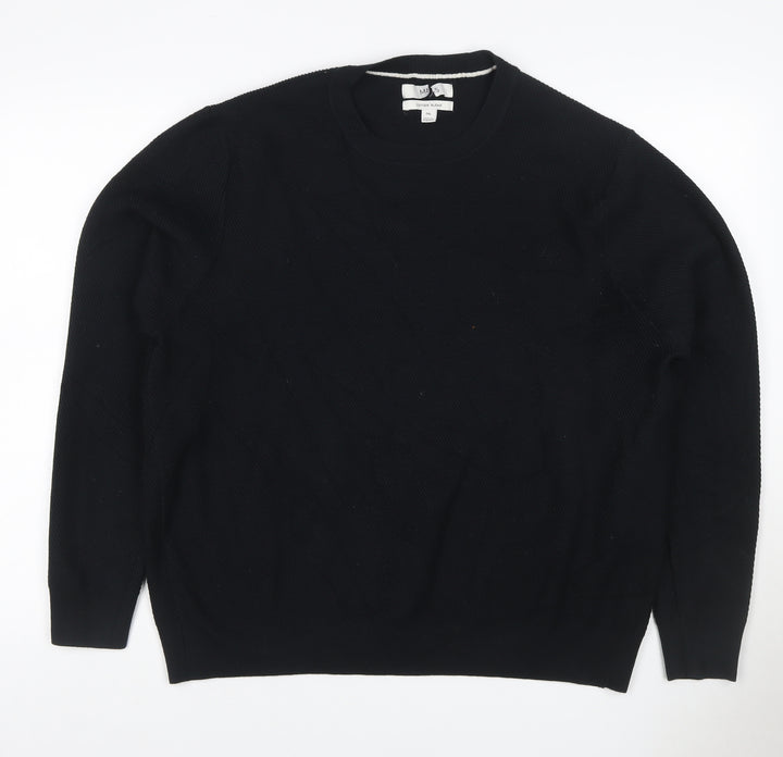 Marks & Spencer Men Black 2XL Cotton Blend Crew Neck Knit Sweatshirt