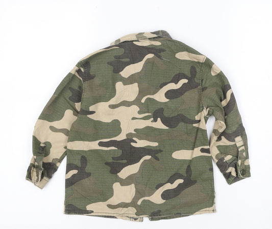 Zara Boys Green Camo Military Jacket 3-4 Years Cotton Button-Up