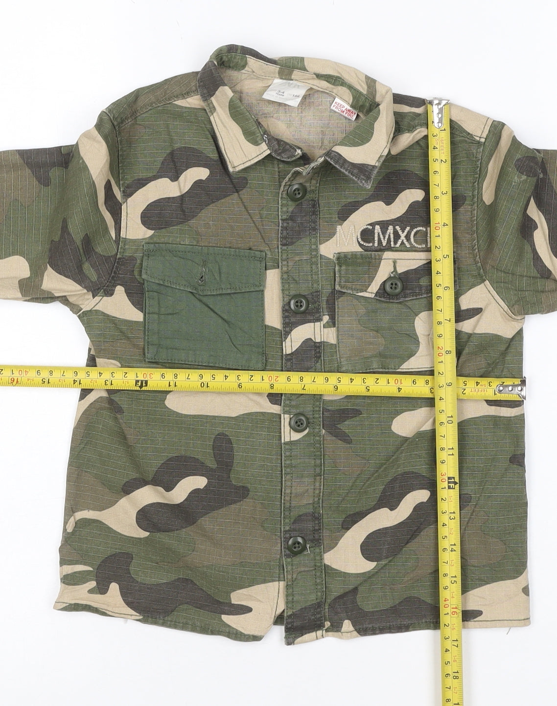 Zara Boys Green Camo Military Jacket 3-4 Years Cotton Button-Up