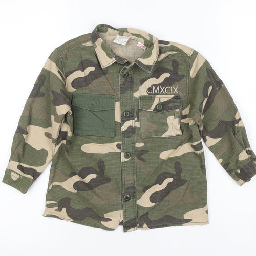 Zara Boys Green Camo Military Jacket 3-4 Years Cotton Button-Up