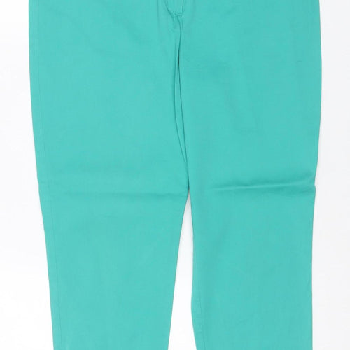 Marks and Spencer Women Green UK 12 Straight Leg Cotton Stretch Trousers
