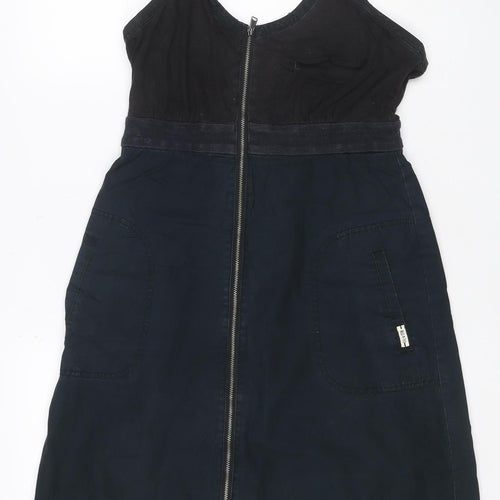 Converse One Star Women Black Size 8 Denim Pinafore Dress Zip Pockets