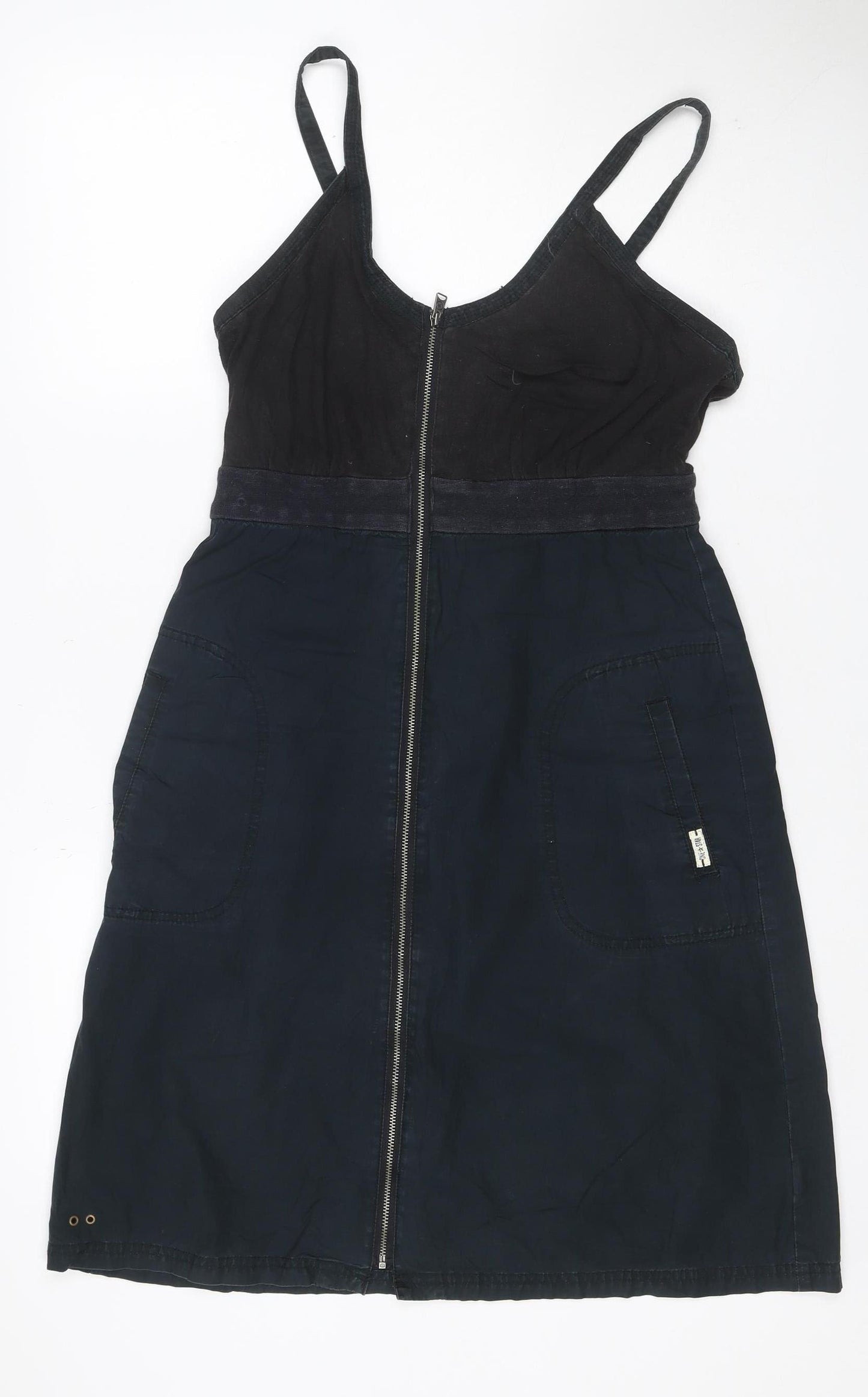 Converse One Star Women Black Size 8 Denim Pinafore Dress Zip Pockets