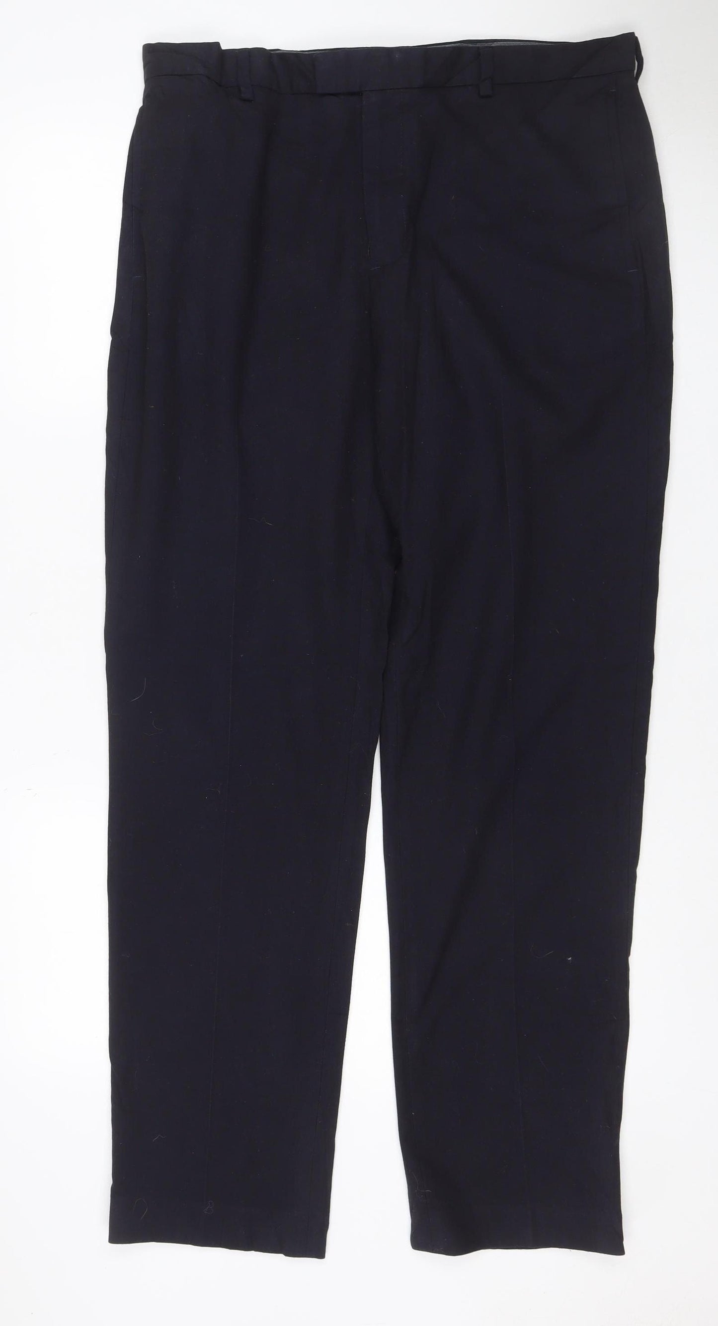 M&S Men’s Black 36W 33L Tailored Straight Dress Trousers Stretch