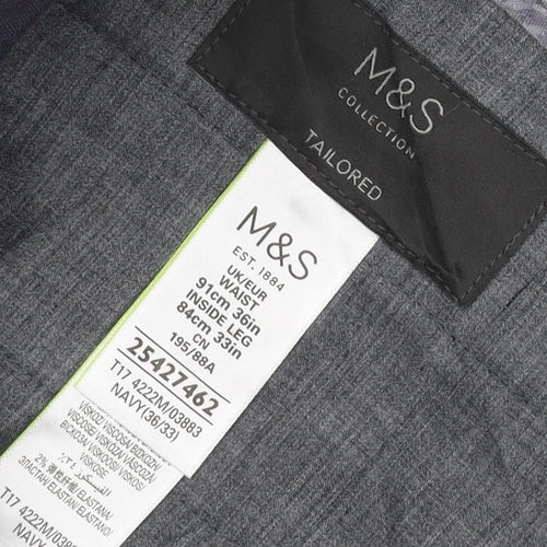 M&S Men’s Black 36W 33L Tailored Straight Dress Trousers Stretch