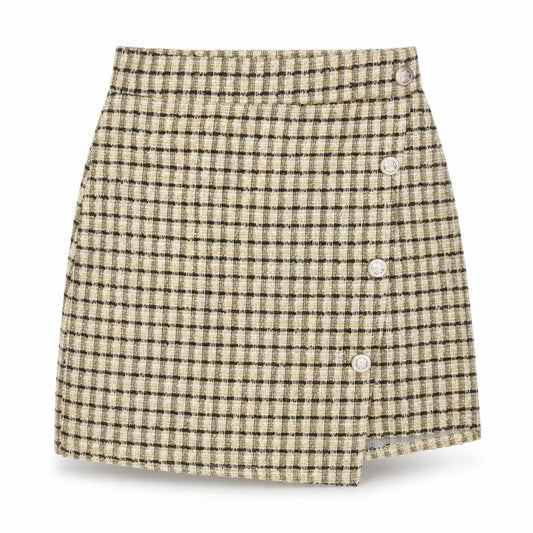 Quiz Women Yellow Check Tweed Wrap Mini Skirt Size 6