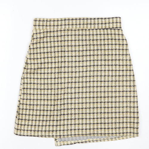 Quiz Women Yellow Check Tweed Wrap Mini Skirt Size 6