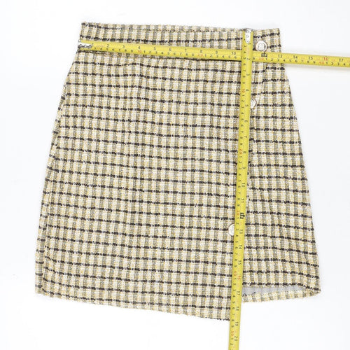 Quiz Women Yellow Check Tweed Wrap Mini Skirt Size 6