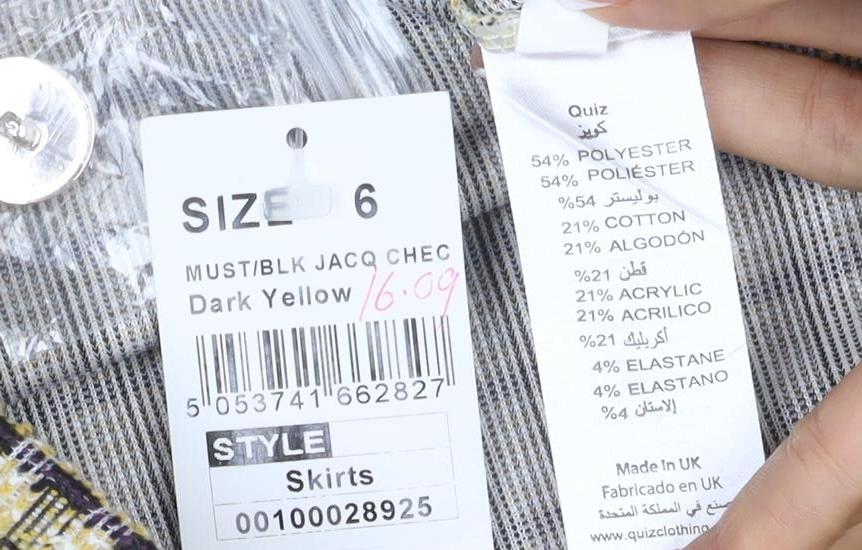 Quiz Women Yellow Check Tweed Wrap Mini Skirt Size 6