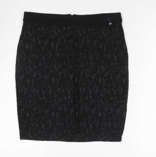 Esprit Women Black UK 8 Floral Lace Pencil Knee Length Skirt