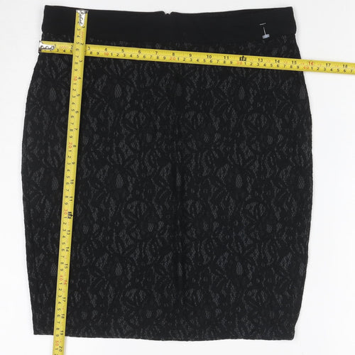 Esprit Women Black UK 8 Floral Lace Pencil Knee Length Skirt