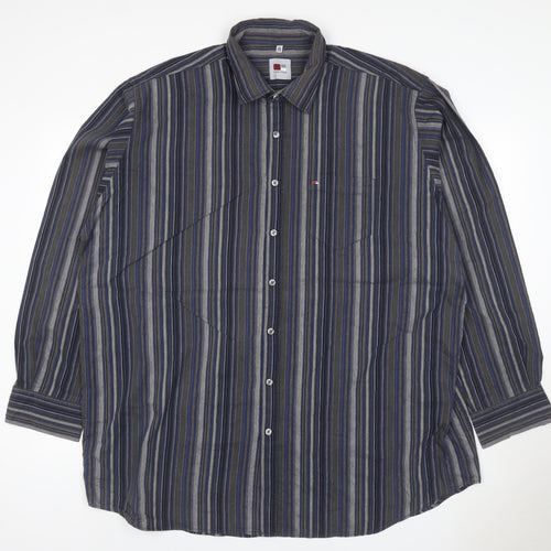 Jupiter Men Blue Striped XXL Cotton Blend Long Sleeve Button-Up Shirt