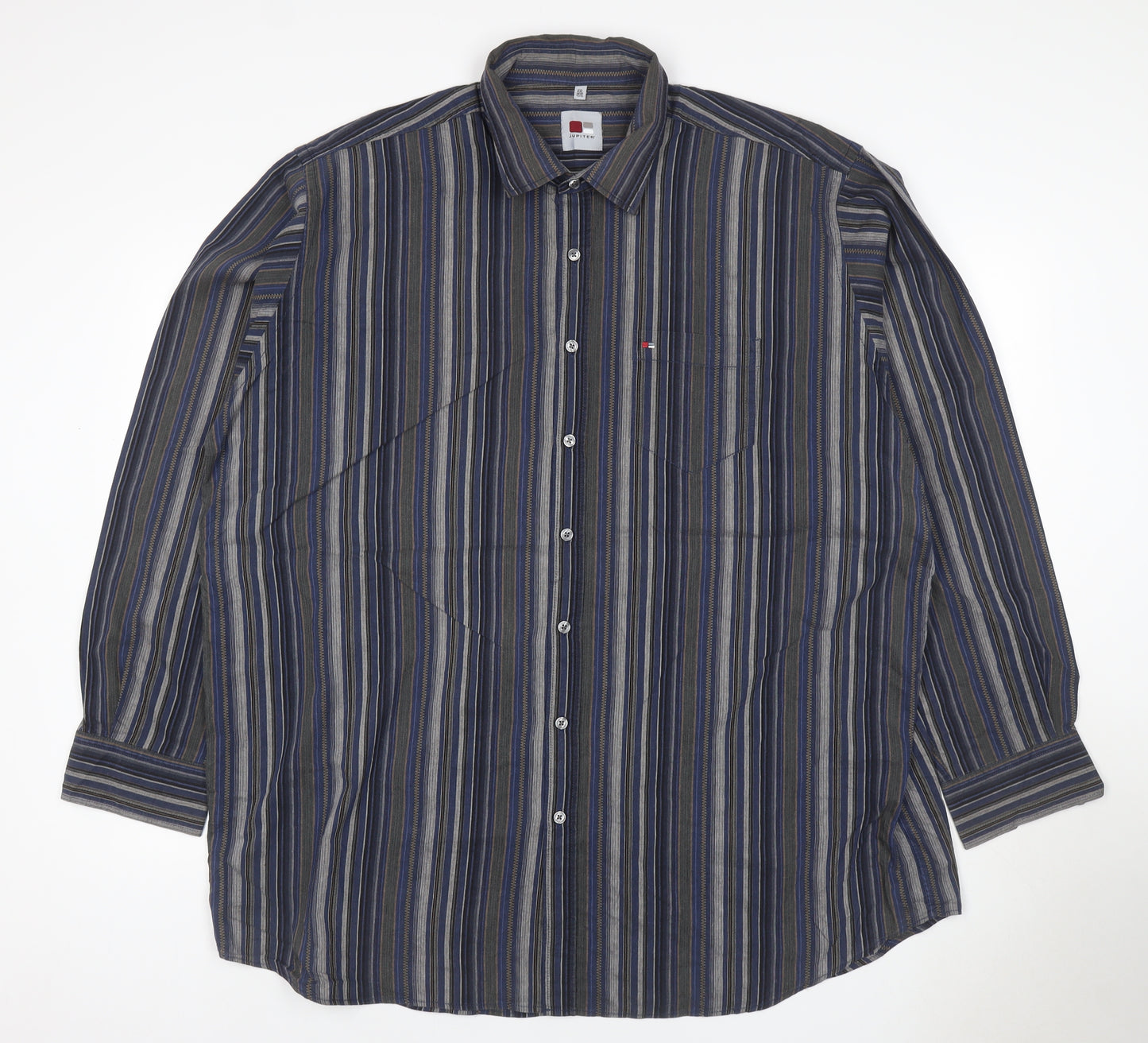 Jupiter Men Blue Striped XXL Cotton Blend Long Sleeve Button-Up Shirt
