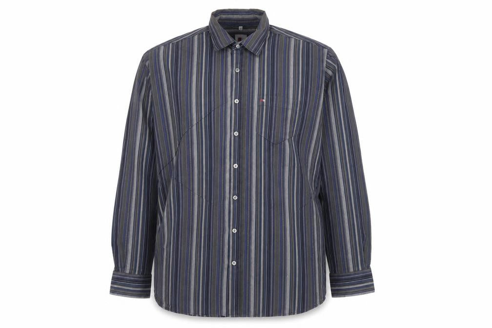 Front view of Jupiter Men Blue Striped XXL Cotton Blend Long Sleeve Button-Up Shirt