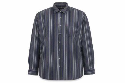 Front view of Jupiter Men Blue Striped XXL Cotton Blend Long Sleeve Button-Up Shirt