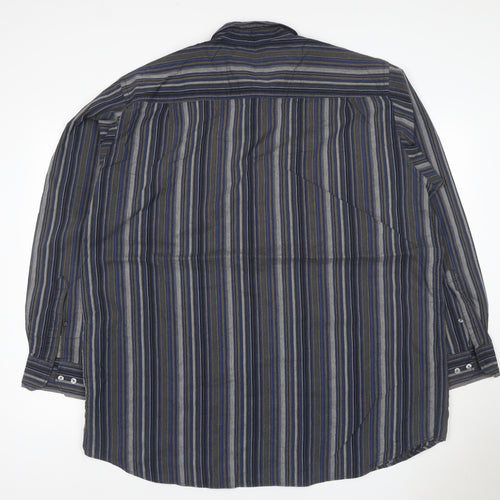Jupiter Men Blue Striped XXL Cotton Blend Long Sleeve Button-Up Shirt