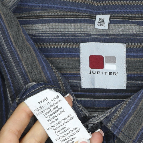 Jupiter Men Blue Striped XXL Cotton Blend Long Sleeve Button-Up Shirt