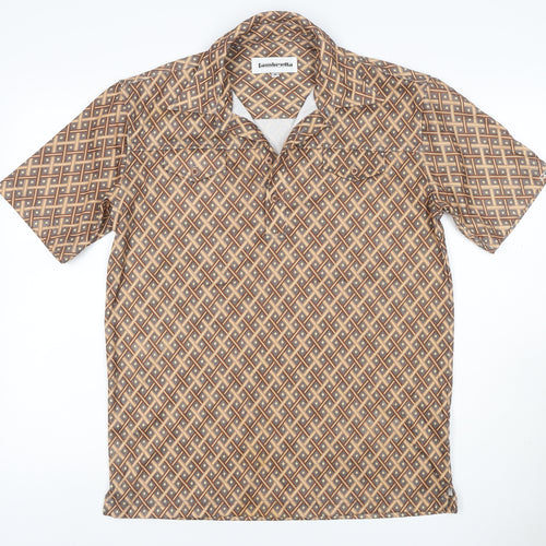 Lambretta Men’s M Brown Geometric Print Short Sleeve Polo Shirt