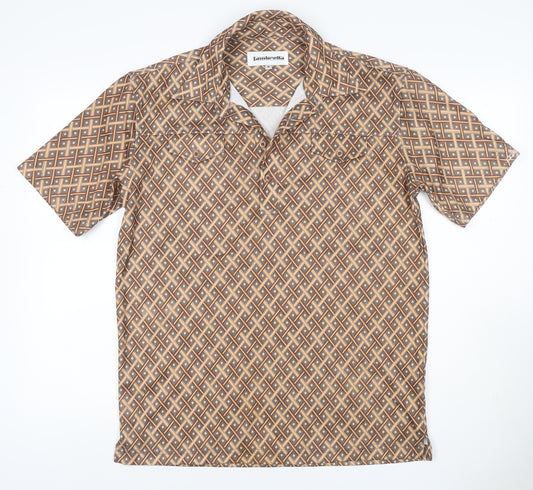 Lambretta Men’s M Brown Geometric Print Short Sleeve Polo Shirt