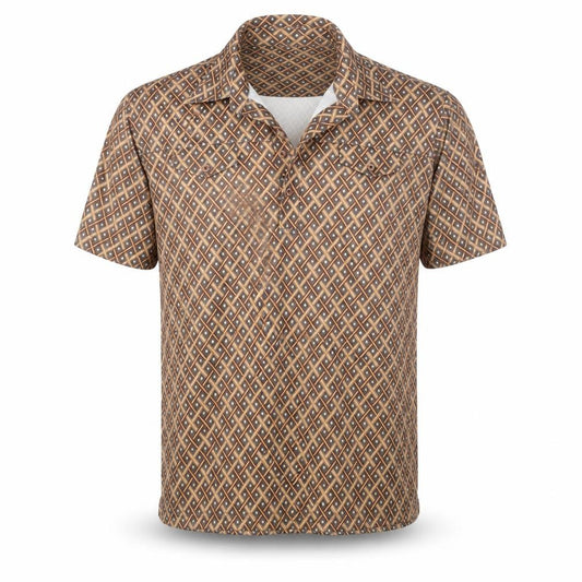 Lambretta Men’s M Brown Geometric Print Short Sleeve Polo Shirt
