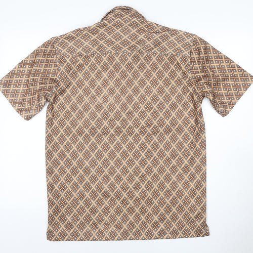 Lambretta Men’s M Brown Geometric Print Short Sleeve Polo Shirt