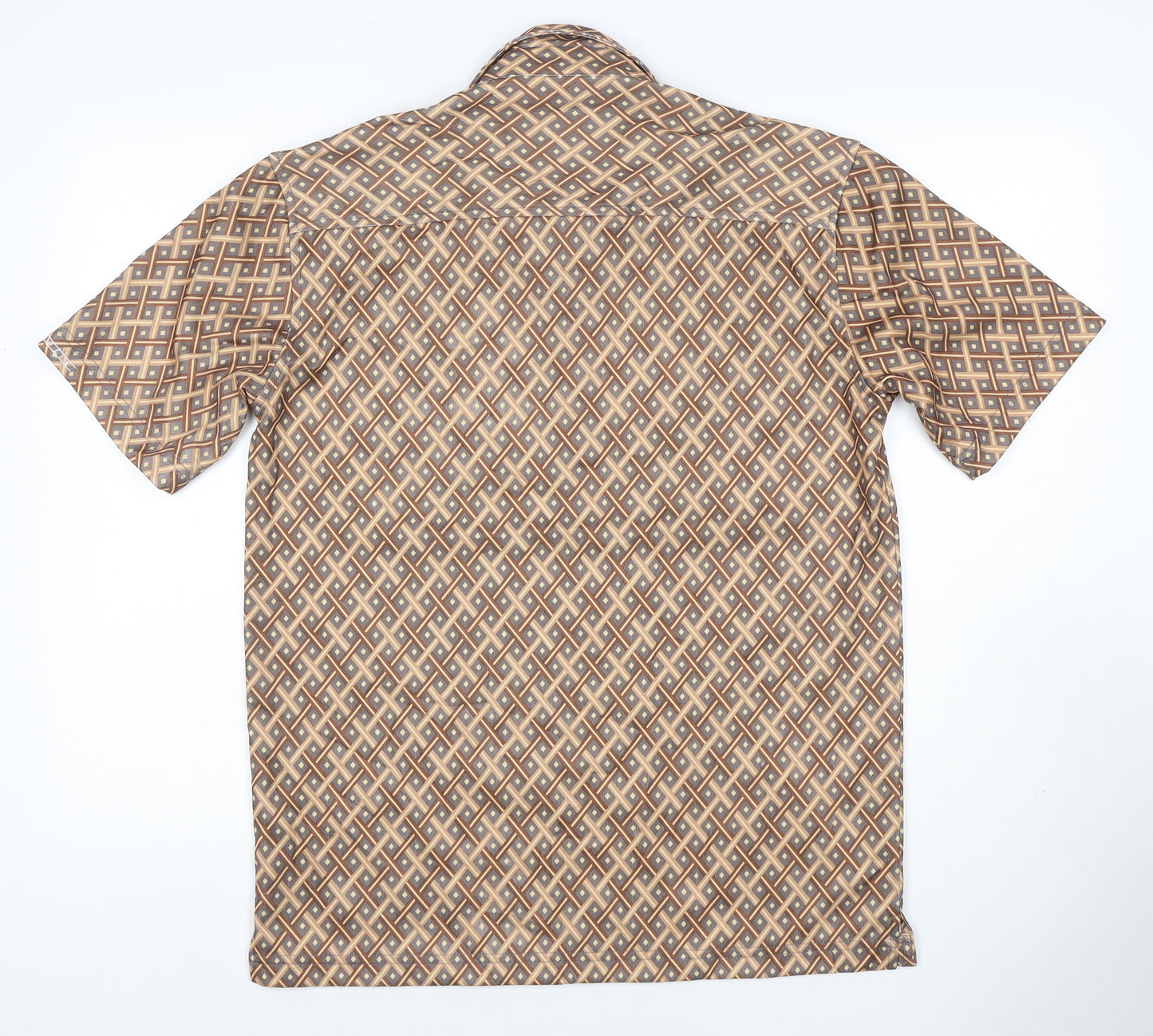 Lambretta Men’s M Brown Geometric Print Short Sleeve Polo Shirt