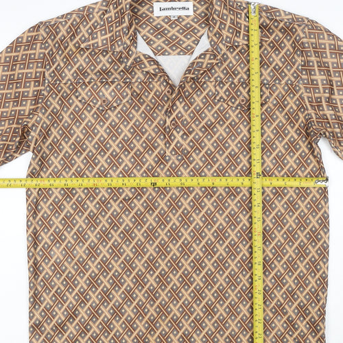 Lambretta Men’s M Brown Geometric Print Short Sleeve Polo Shirt