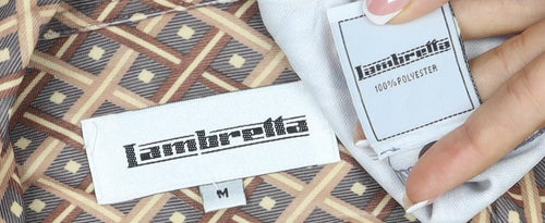 Lambretta Men’s M Brown Geometric Print Short Sleeve Polo Shirt