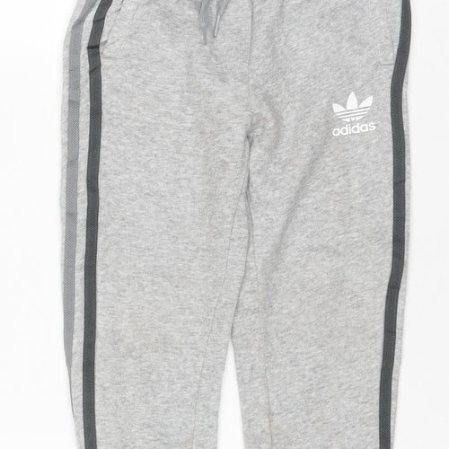 adidas Boys Grey 9-10 Years Jogger Track Pants Logo Side Stripe