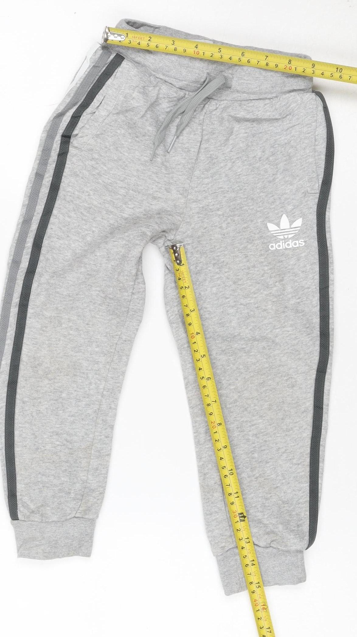 adidas Boys Grey 9-10 Years Jogger Track Pants Logo Side Stripe