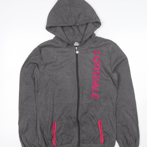Lonsdale London Women’s Grey Pink Logo Full Zip Hoodie UK 10