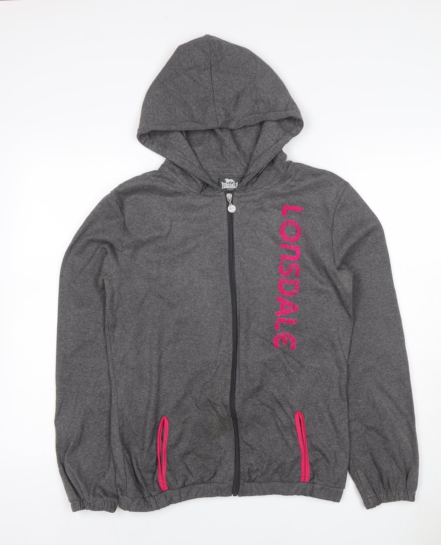 Lonsdale London Women’s Grey Pink Logo Full Zip Hoodie UK 10