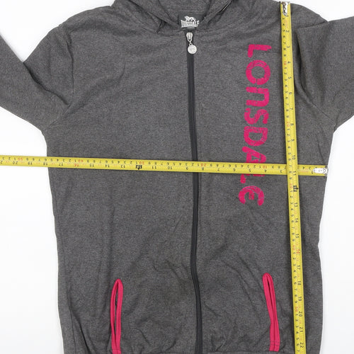 Lonsdale London Women’s Grey Pink Logo Full Zip Hoodie UK 10
