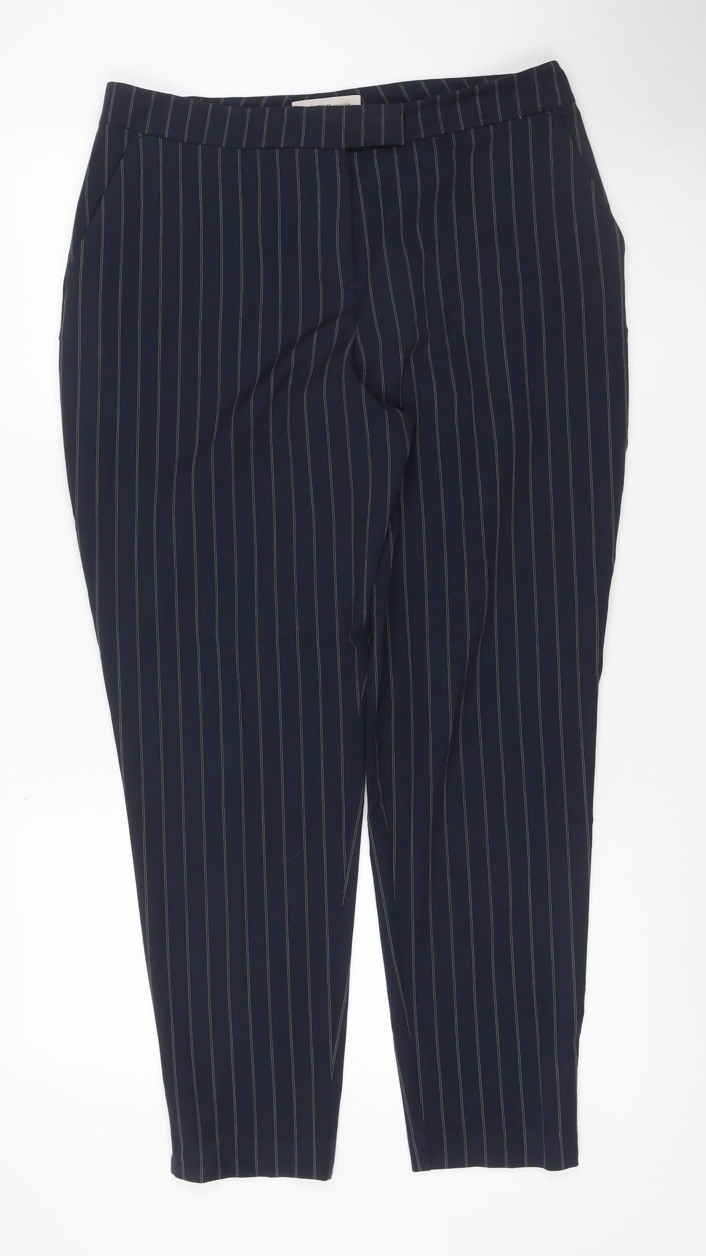 Marks & Spencer Limited Edition Women Blue Pinstripe Wide-Leg Trousers UK 14