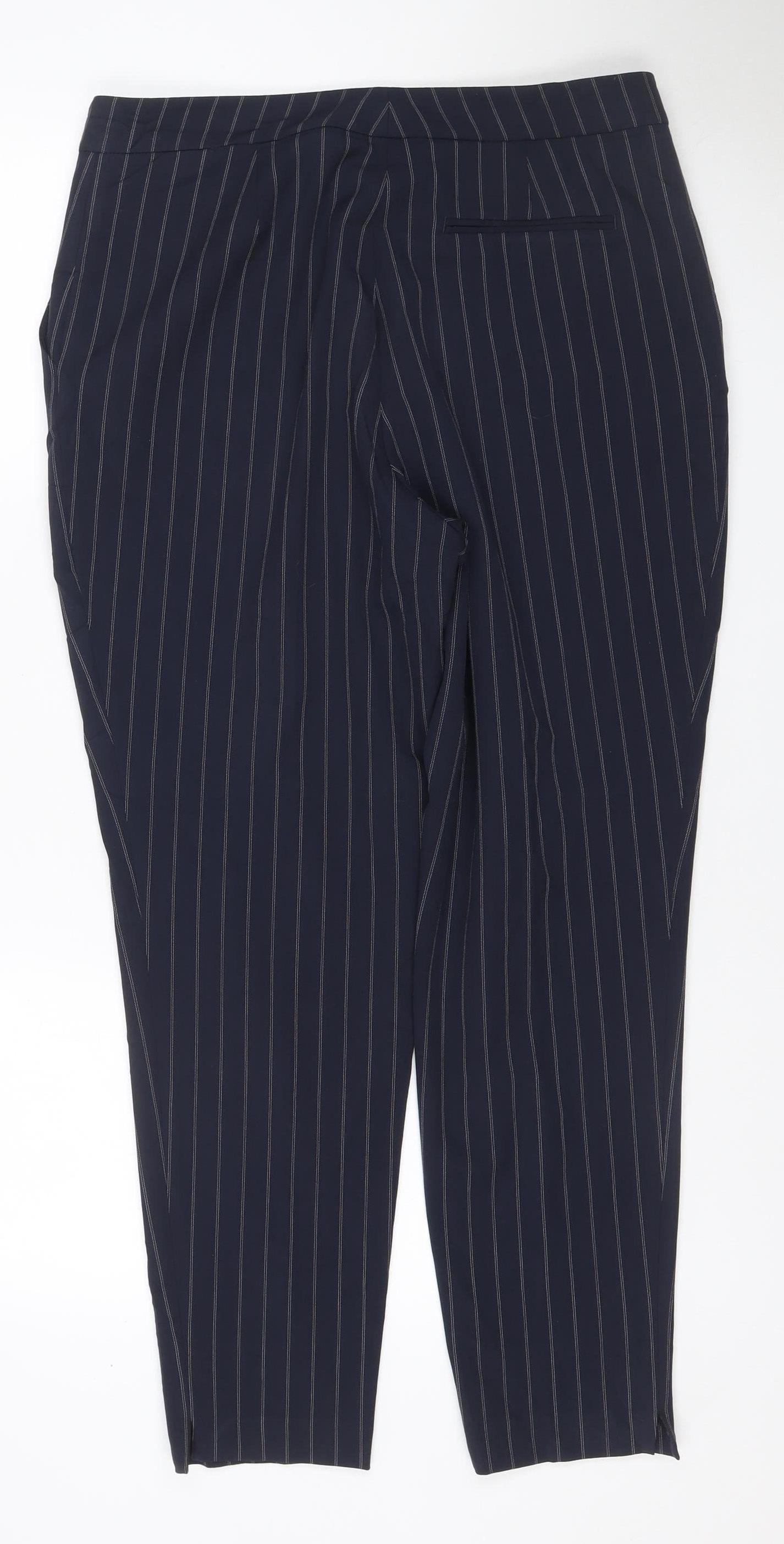 Marks & Spencer Limited Edition Women Blue Pinstripe Wide-Leg Trousers UK 14