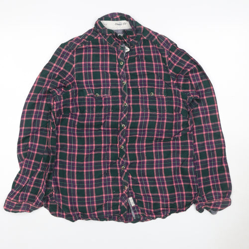White Stuff Women Green Pink Check Ruffle Shirt UK 12 Long Sleeve