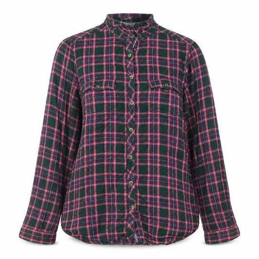 White Stuff Women Green Pink Check Ruffle Shirt UK 12 Long Sleeve