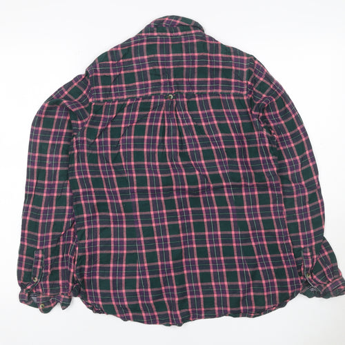 White Stuff Women Green Pink Check Ruffle Shirt UK 12 Long Sleeve
