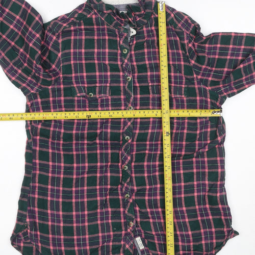 White Stuff Women Green Pink Check Ruffle Shirt UK 12 Long Sleeve