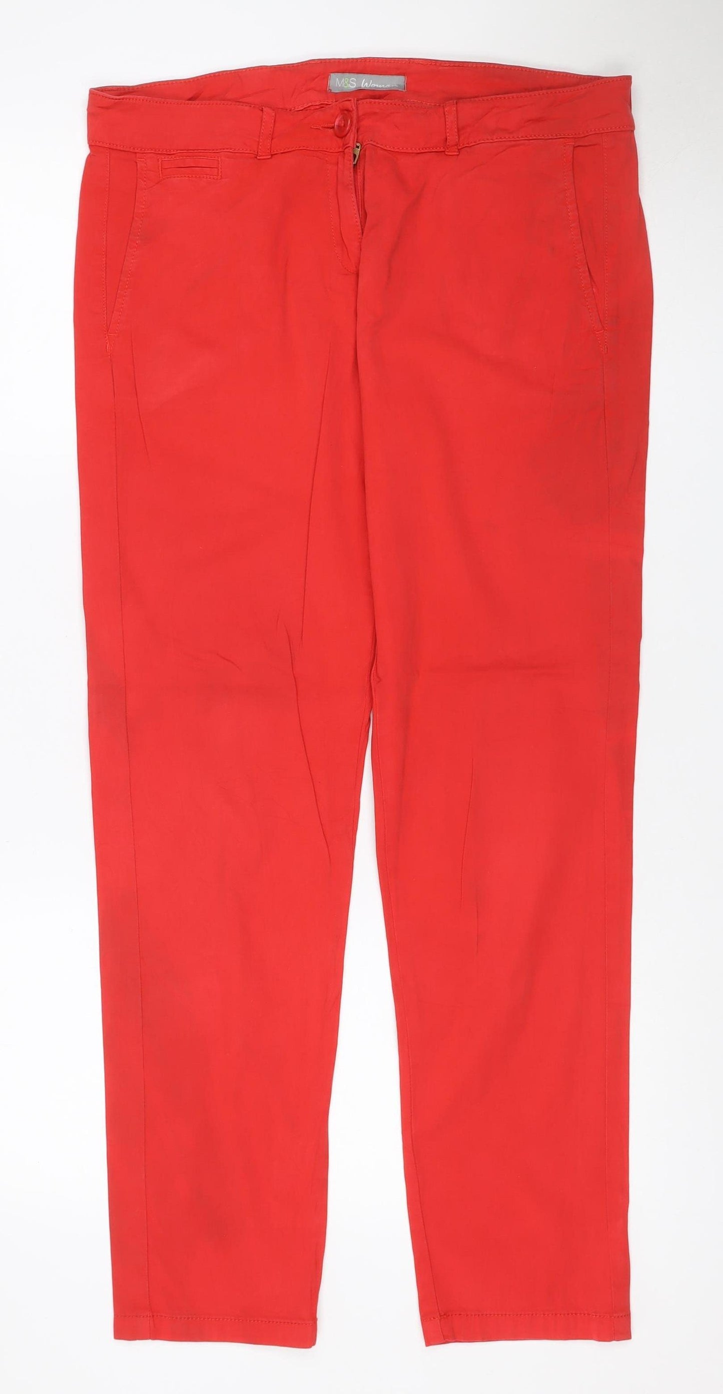 M&S Autograph Women’s Red UK 14 Cropped Stretch Cotton Trousers