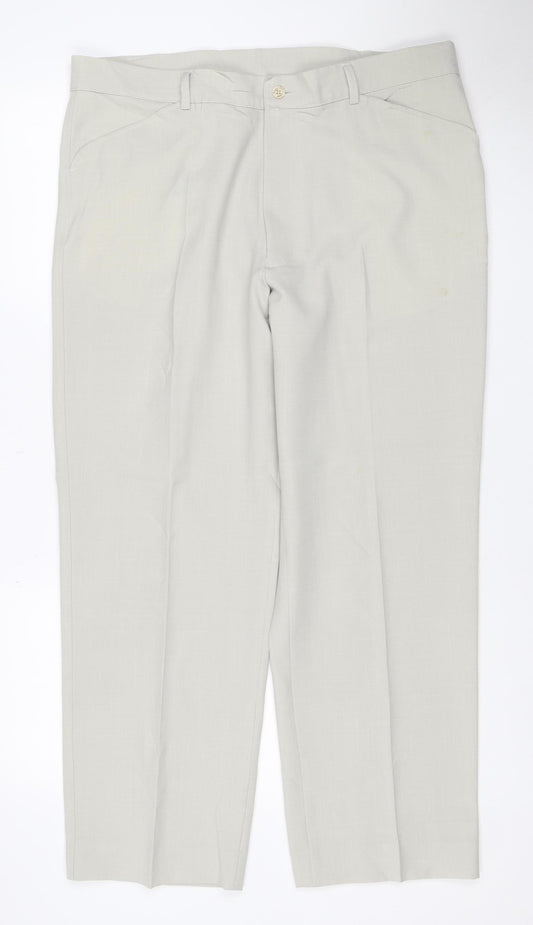 Farah Men's Beige 38W 29L Straight Flat Front Dress Trousers