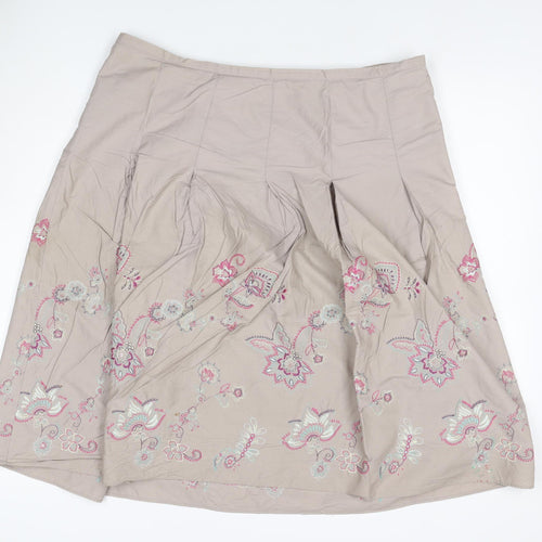 Marks & Spencer Women Beige UK 18 Floral Embroidered A-Line Skirt