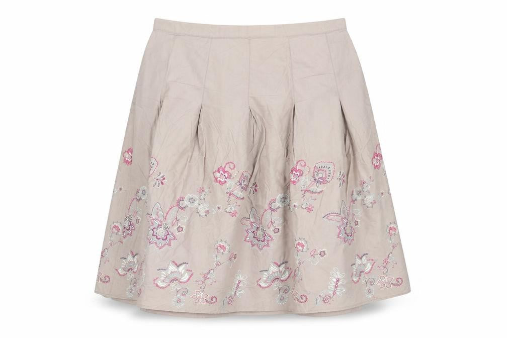 Marks & Spencer Women Beige UK 18 Floral Embroidered A-Line Skirt