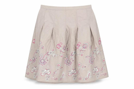 Marks & Spencer Women Beige UK 18 Floral Embroidered A-Line Skirt
