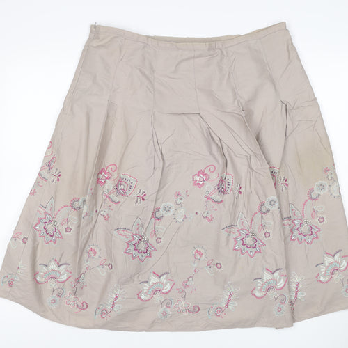 Marks & Spencer Women Beige UK 18 Floral Embroidered A-Line Skirt