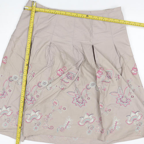 Marks & Spencer Women Beige UK 18 Floral Embroidered A-Line Skirt