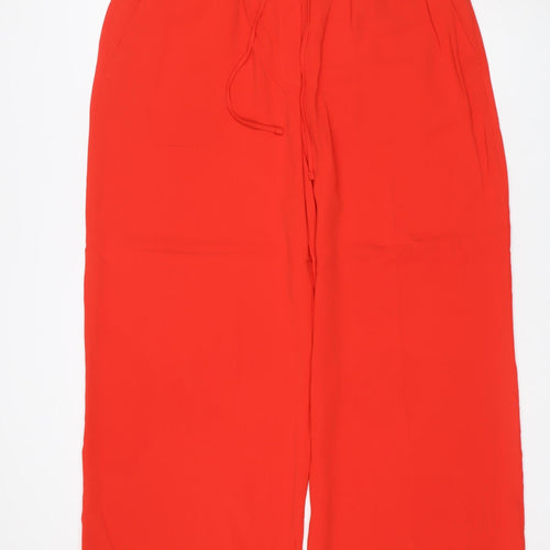 M&S Womens Red UK 18 Short Wide-Leg Drawstring Trousers