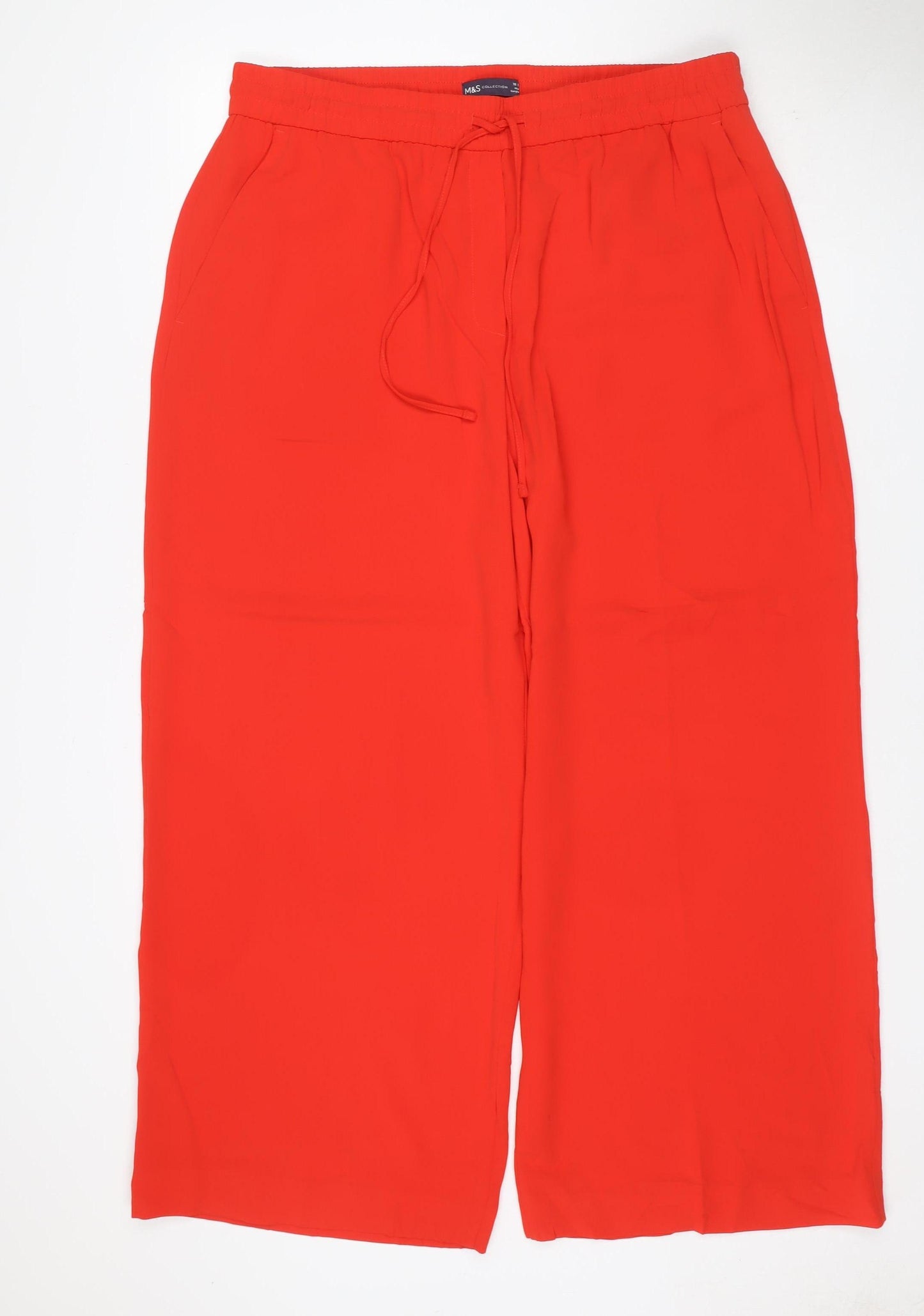 M&S Womens Red UK 18 Short Wide-Leg Drawstring Trousers